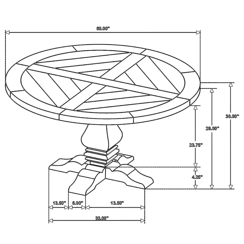 Som 60 Inch Round Dining Table, Cross Pedestal Base, Rustic Smoke Brown