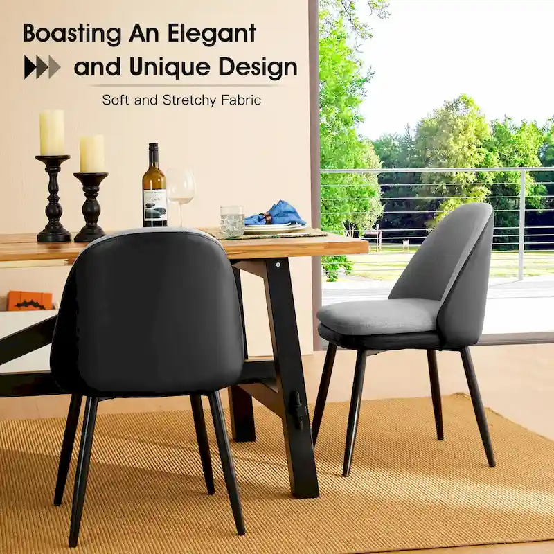 Glitzhome Modern Set of 2/4 PU Leather Mixed Fabric Dining Side Chairs with Metal Legs