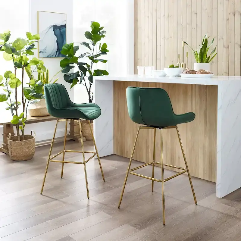 2pcs Comfortable Velvet Swivel Bar Stools