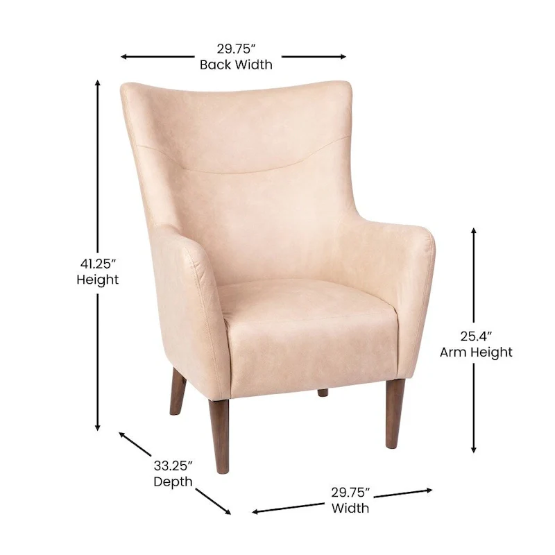 Commercial Upholstered Wingback Accent Chair with Wooden Frame and Legs - 33.25D x 29.75W x 41.25H