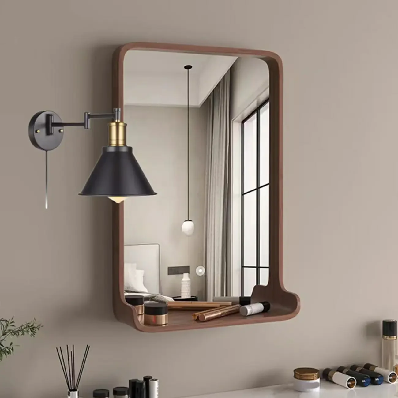 Washroom Stretchable Metal Cone Black Plug-In Vanity Light