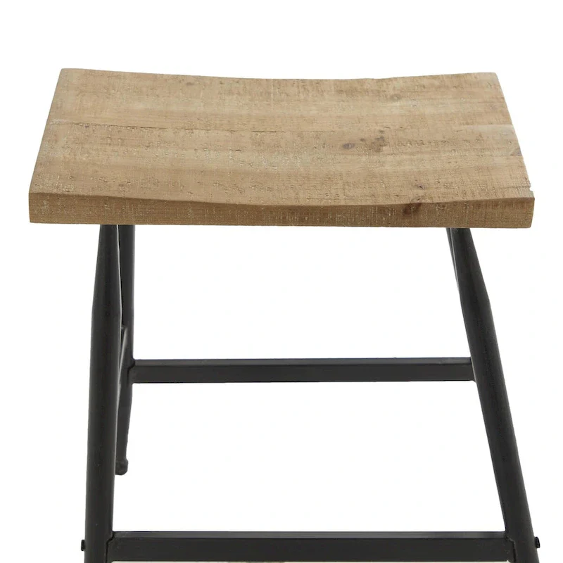 Metal Counter Stool with Brown Wood Top - Black