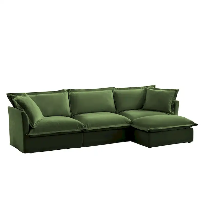 120 Chenille L-Shaped Sectional with Convertible Ottoman & 2 Pillows and 3-Seater Cloud Couch