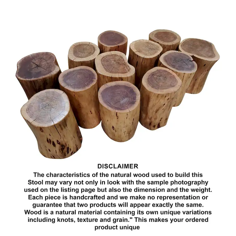 17 Inch Accent Stump Stool End Table, Live Edge Acacia Wood Log with Grain and Knot Details, Natural Brown