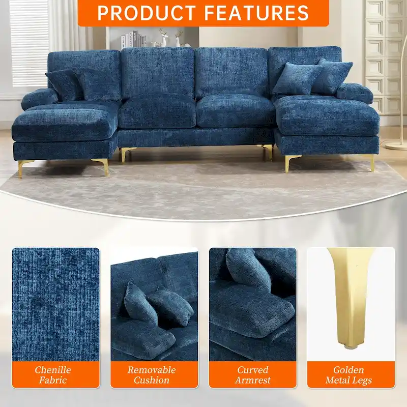 HOMEFUN Chenille Upholstered U-Shaped Living Room Sectional Sofa