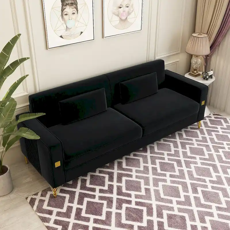 Modern Tufted Velvet Loveseat Upholstered Sofa with Removable Cushions and Pillows - 85.63 in.D x 30.31 in.W x 30.51 in.H