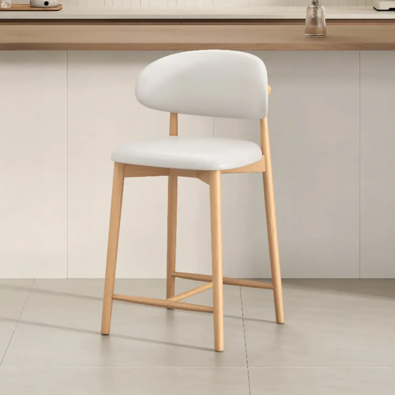 Mid Century Modern Upholstered Bar Stool with Back