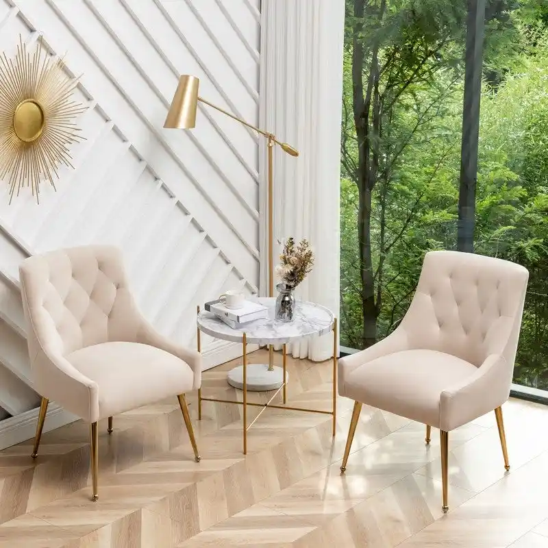 Modern Dining Chairs Set of 2, Upholstered Accent Chair Tufted Back Armless Chair with Back Pull