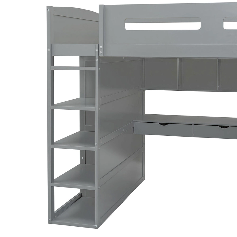 Loft Bed with Desk, Wardrobes, 4 Drawers and 4 Shelves