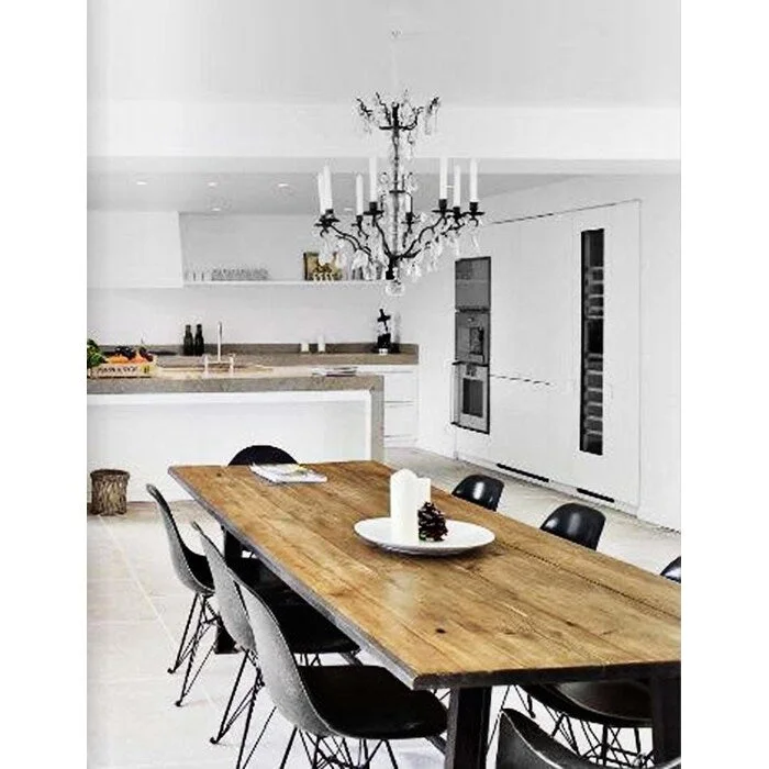 Set of 2 Mid-Century Modern Dining Side Chairs Armless Plastic Shell Seat with Black Metal Wire Eiffel Base, White