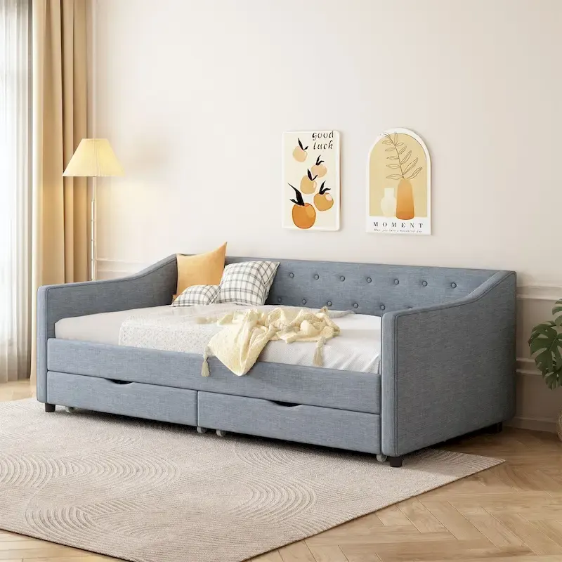 Twin Size Daybed with Drawers Upholstered Tufted Sofa Bed