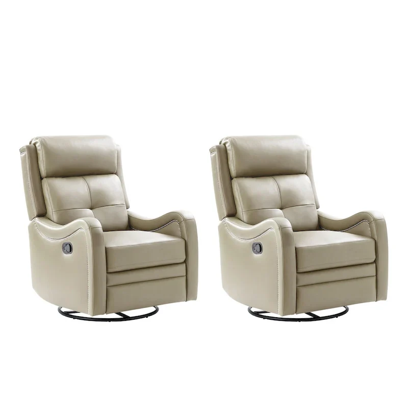 FrancoModern Genuine Leather Swivel Rocker Recliner with Nailhead Trims Sets of 2 by HULALA HOME