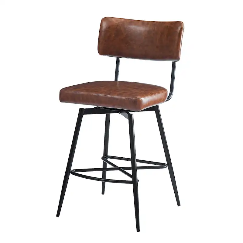 26 Retro Swivel Counter Stools, Set of 2 PU Leather Bar Chairs with Cushioned Seat and Iron Frame