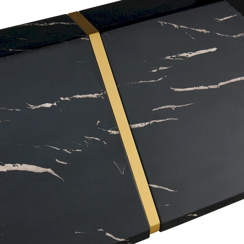 Black Marble Pattern Dining Set - 5 Piece with 4 PU Chairs (63