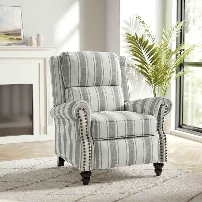 Nail-head Padded Seat Pushback Recliner Chair