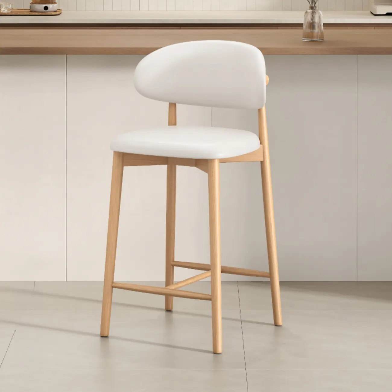 Mid Century Modern Upholstered Bar Stool with Back