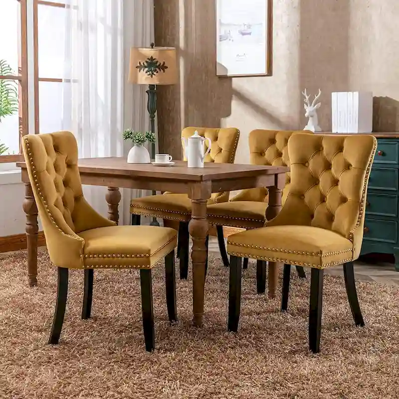 Dining Chairs Set of 6, Luxury Upholstered Velvet Kitchen Chairs Side Chair with Padded Seat Back and Solid Wood Legs