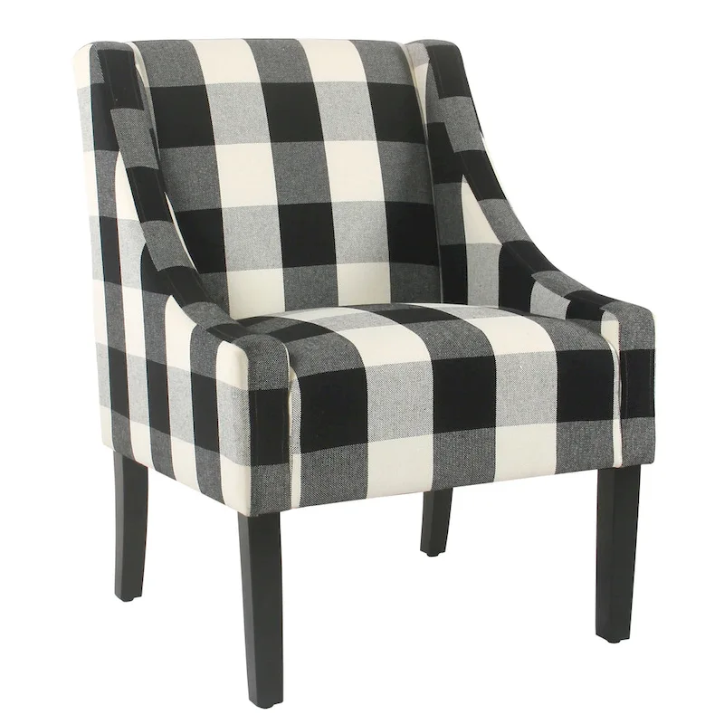 HomePop Modern Swoop Accent Chair - Black Plaid