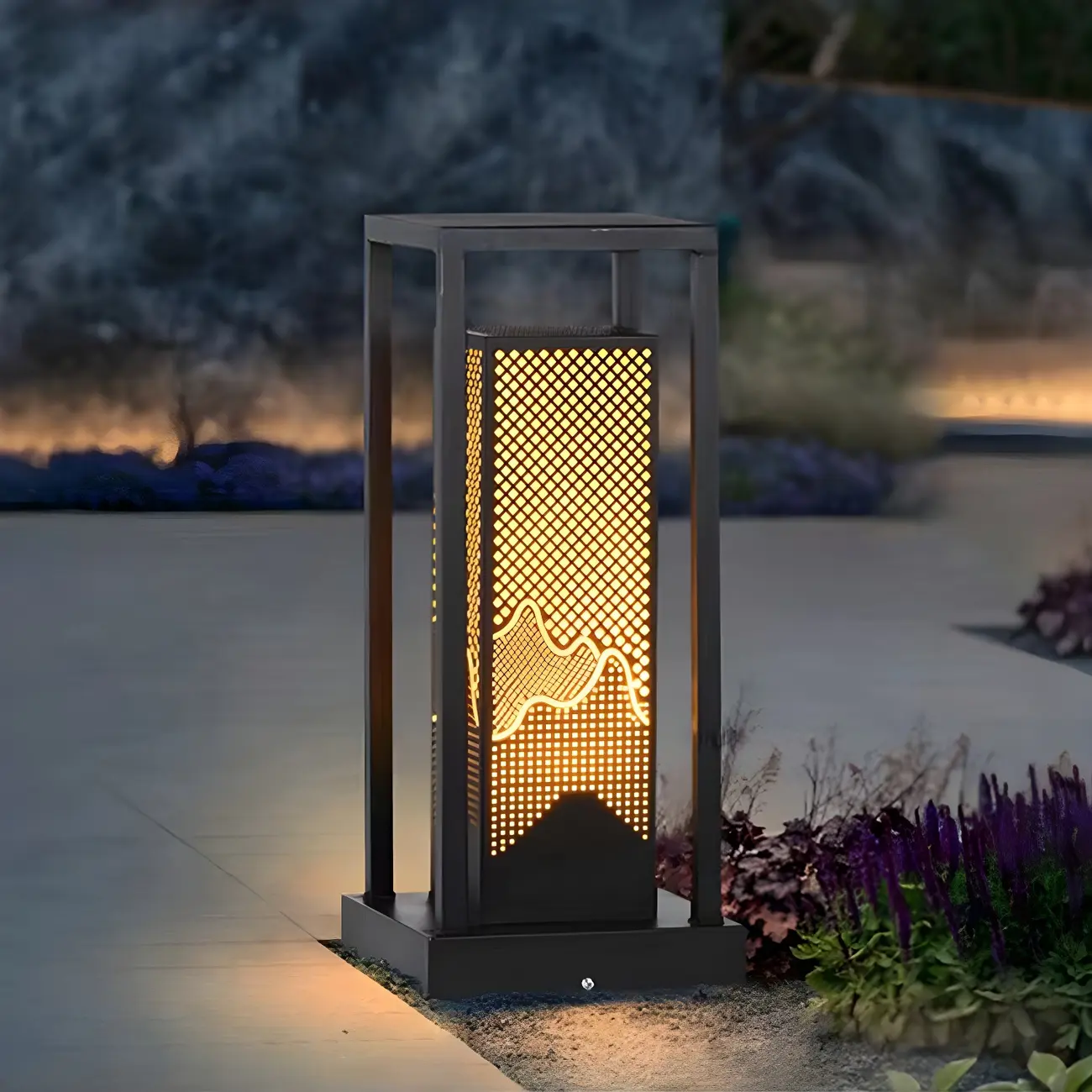 Black Metal Grid Wired Rectangle Post Cap Light