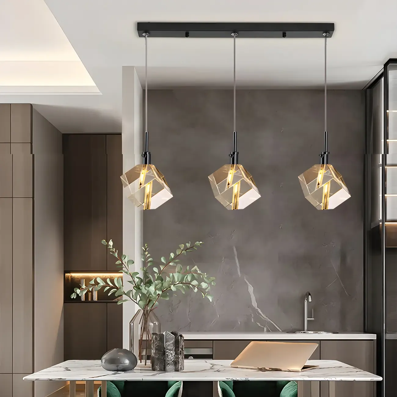 Modern Crystal Cube Island Pendant Light for Kitchen