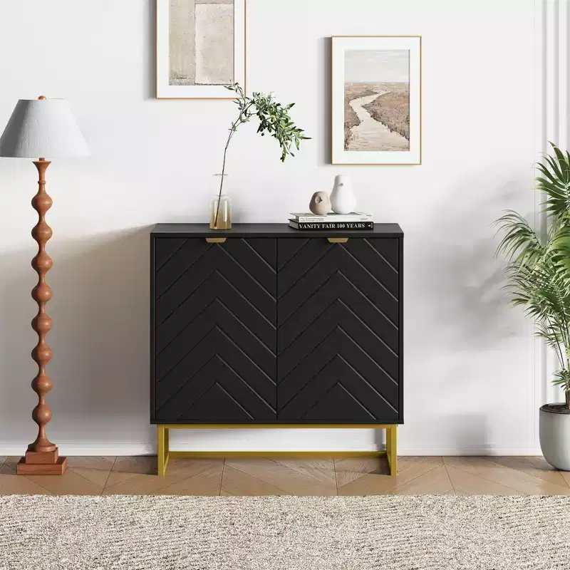 Modern Herringbone Sideboard Buffet Cabinet with Adjustable Shelf, Storage Console, for Dining Room Living Room Entryway