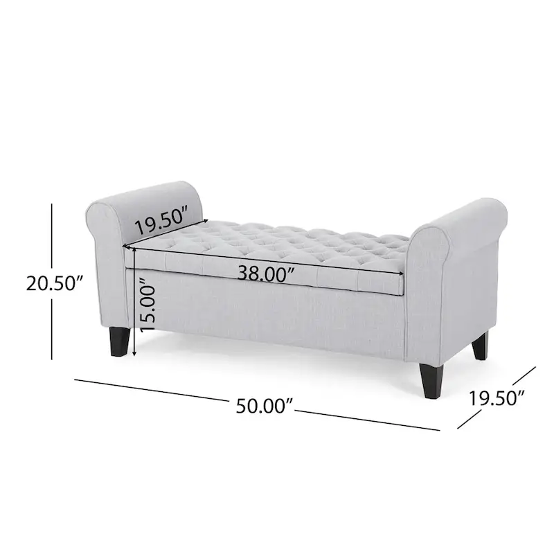 Upholstered Storage Bench with Arms and Concealed Compartment