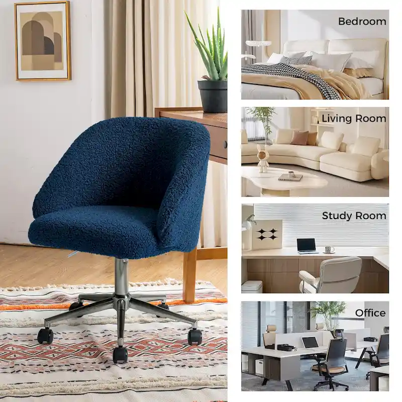 Joah Modern Boucle 360 Swivel Height Adjustable Swivel Office Chair with Rolling Wheels by  - N/A