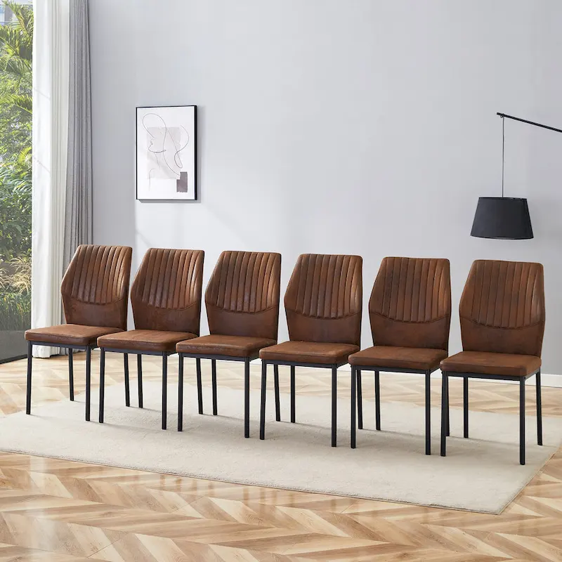 Set of 6 High Resilience Dining Chair with Metal Black Leg