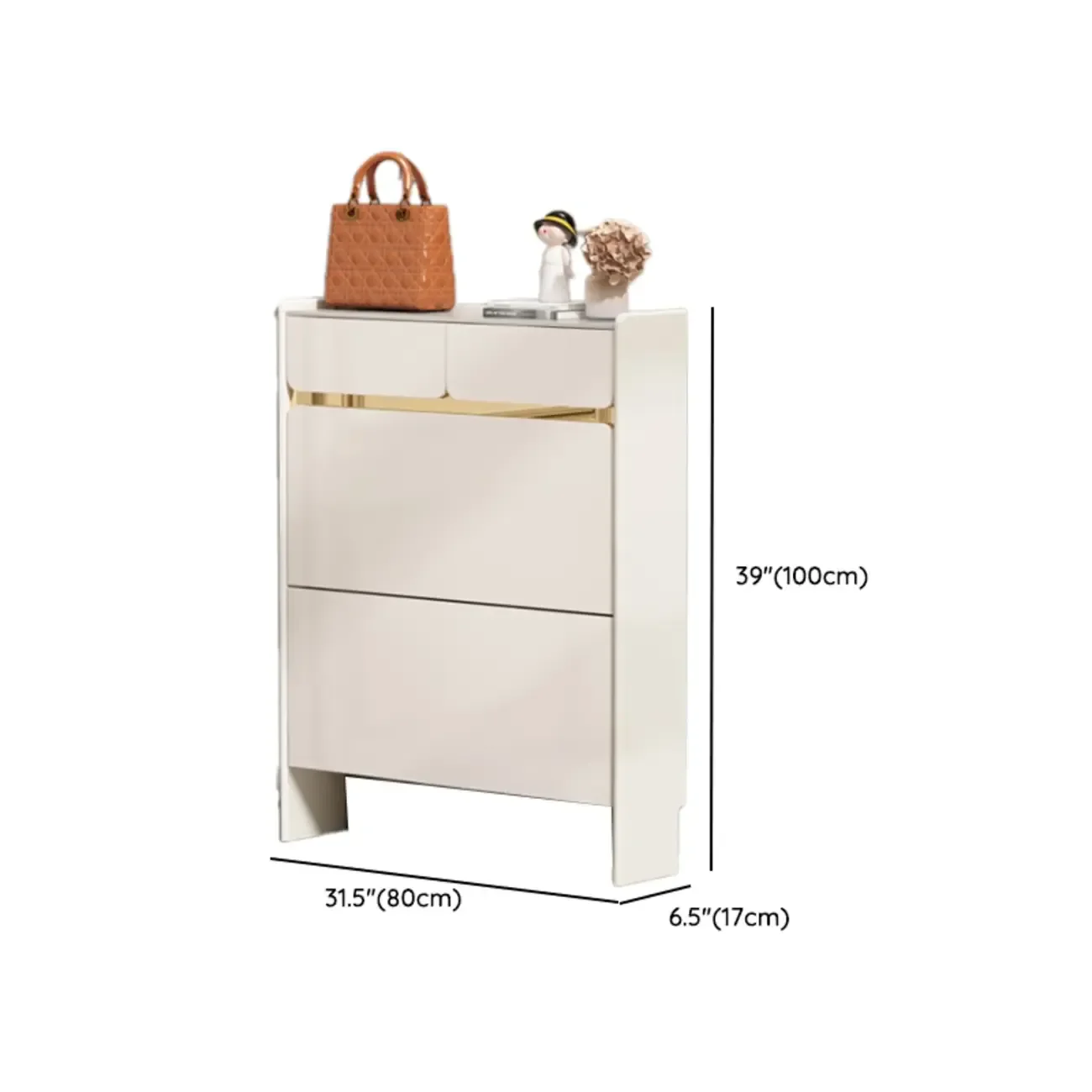 Entryway Glam White Wood Shoe Cabinet with Drawers