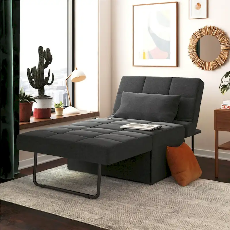 RealRooms Convertible Lounger Ottoman Sofa Chair with 4-in-1 Design