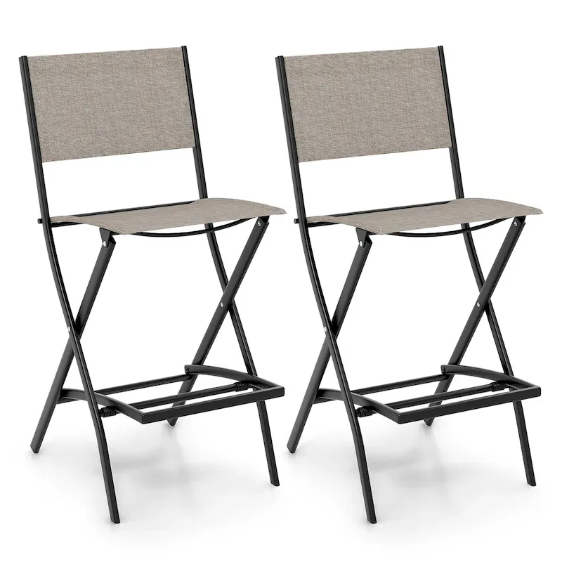 Folding Bar Stools Set of 2 Patio Sling Chairs w/ Backrest
