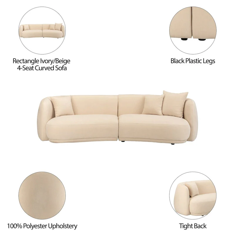 Neutral Modern 4 Seat Rectangle Curved Sofa - 117 x 49 x 31