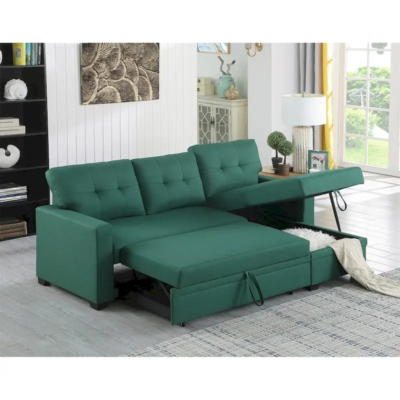 Upholstered Pull out Sectional Sofa with Chaise