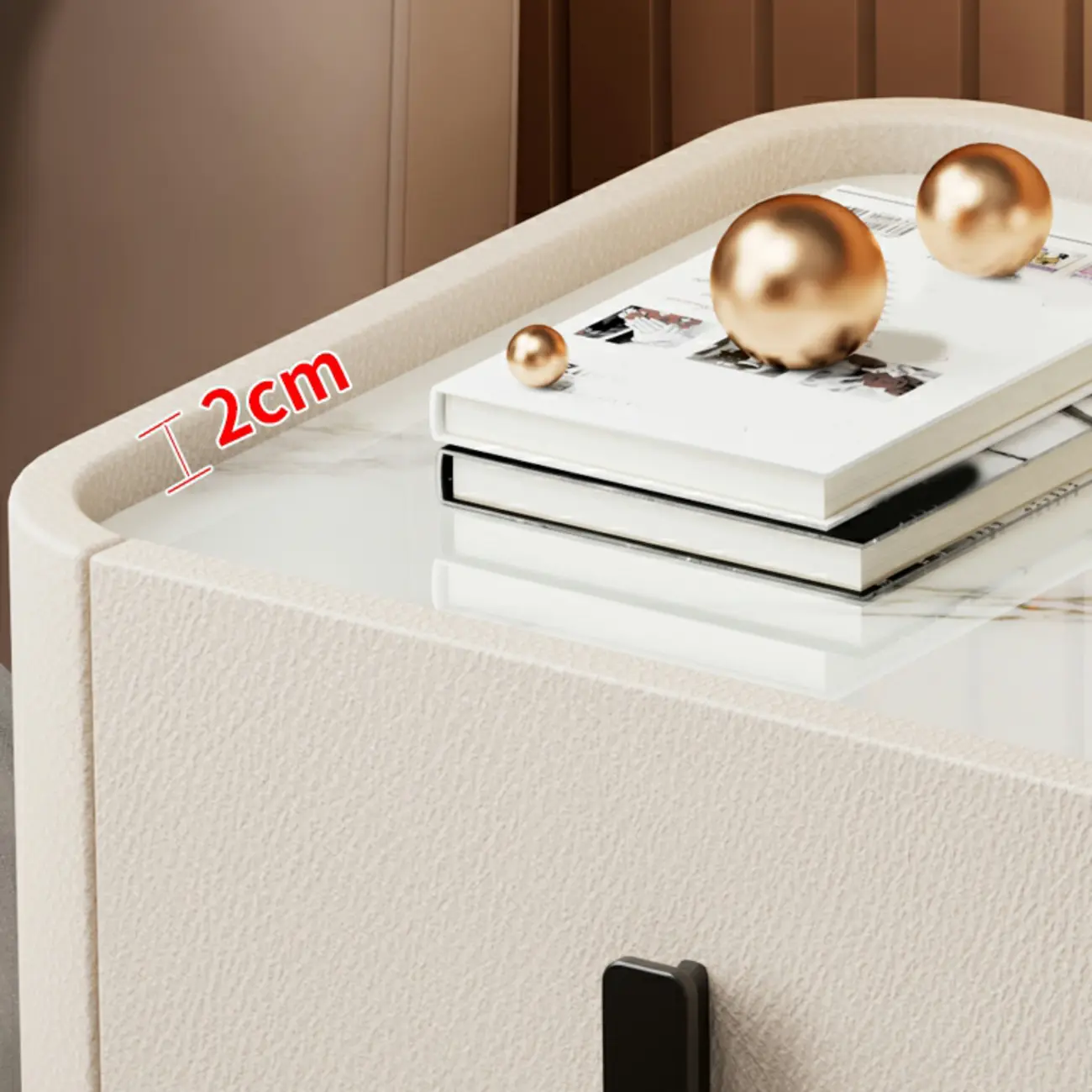 Modern Leather Stone Tray Top 2-Drawer Nightstand