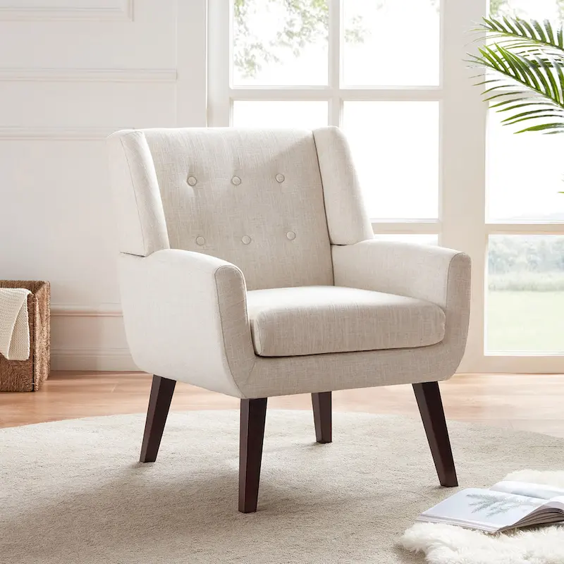 Linen Accent Chair with Tufted Back