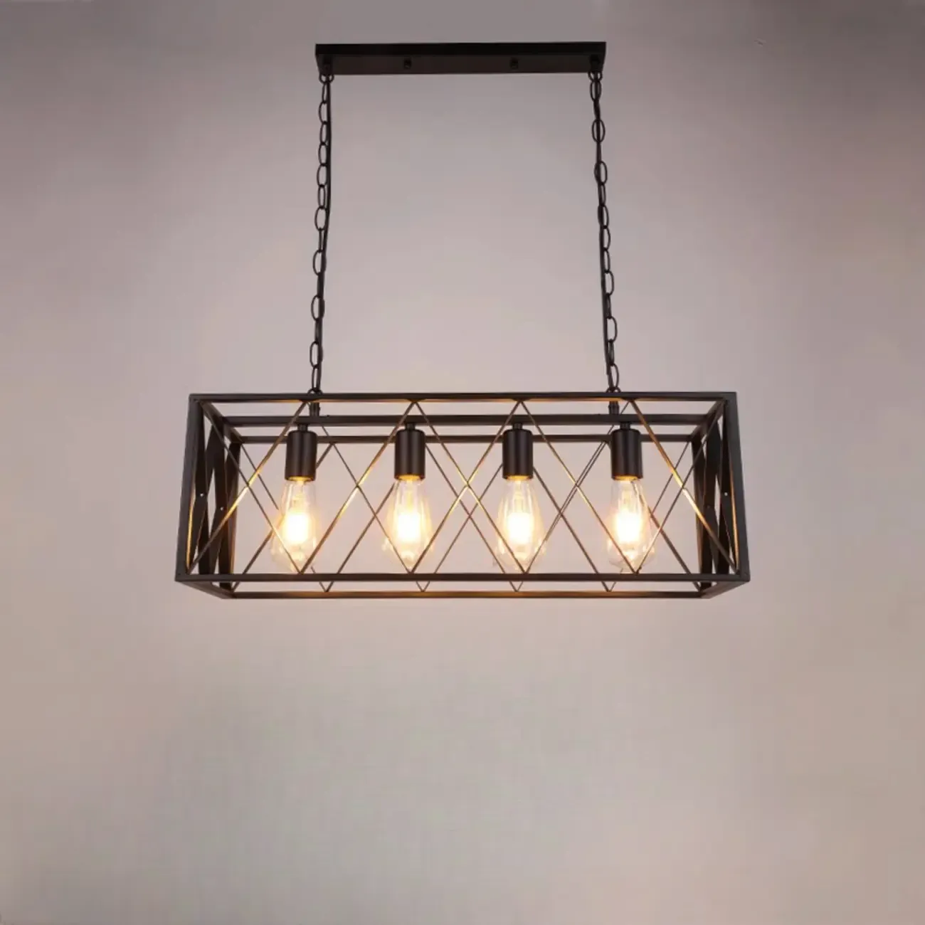 Industrial Black Metal Rectangle Kitchen Island Light