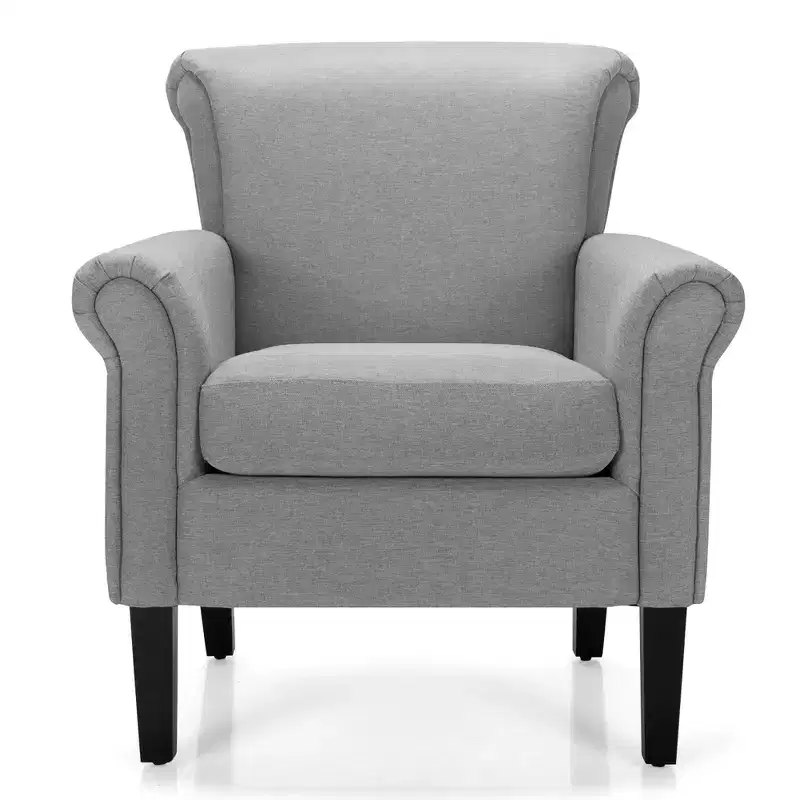Costway Modern Upholstered Fabric Accent Chair w/ Rubber Wood Legs Dark Gray\Light Grayy