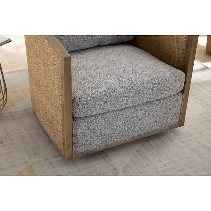 Swivel Barrel Chair, Comfy Round Accent Chair, 360 Degree Swivel Barrel Club Chair, Leisure Arm Chair with Rattan Woven Frame