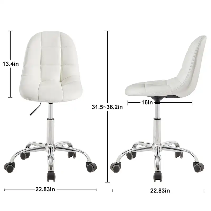 Armless Home Office Chair, Height Adjustable Computer Desk Chair with Wheels