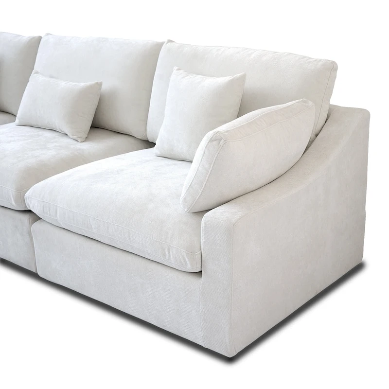 82.68 Down Filled Sectional Couch L-shape Linen Upholstered Loveseat with Ottoman