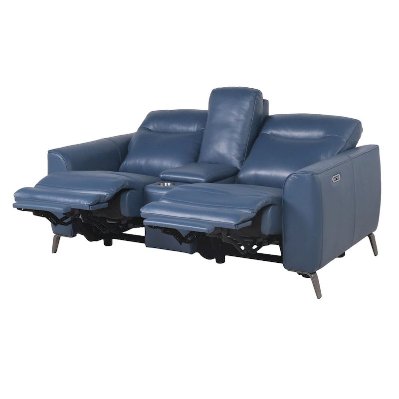 Steve Silver Top Grain Leather Ocean Blue Power Reclining Console Loveseat