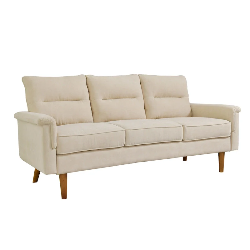 Brown Faux Leather 3-Seater Sofa with Wood Legs
