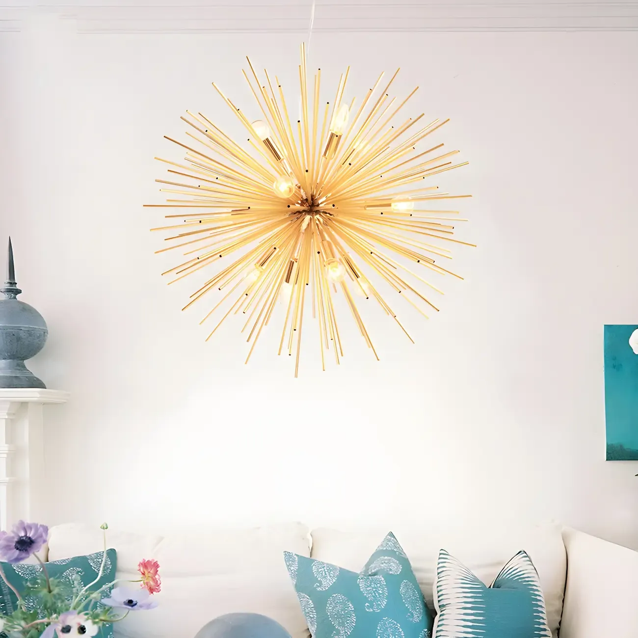 Modern Metal Round Gold Starburst Chandelier