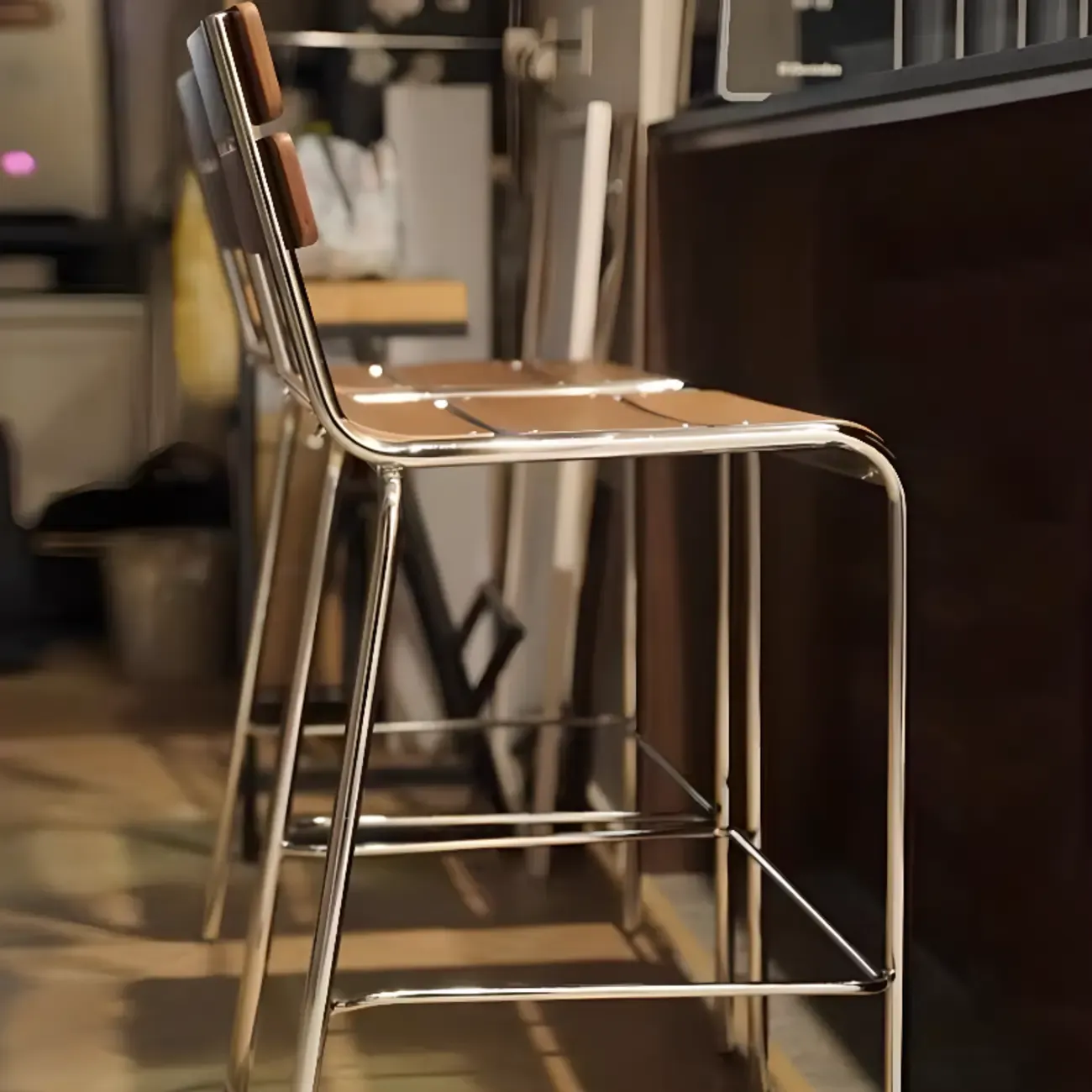 Industrial Brown Wood Rectangle Stackable Bar Stools with Back