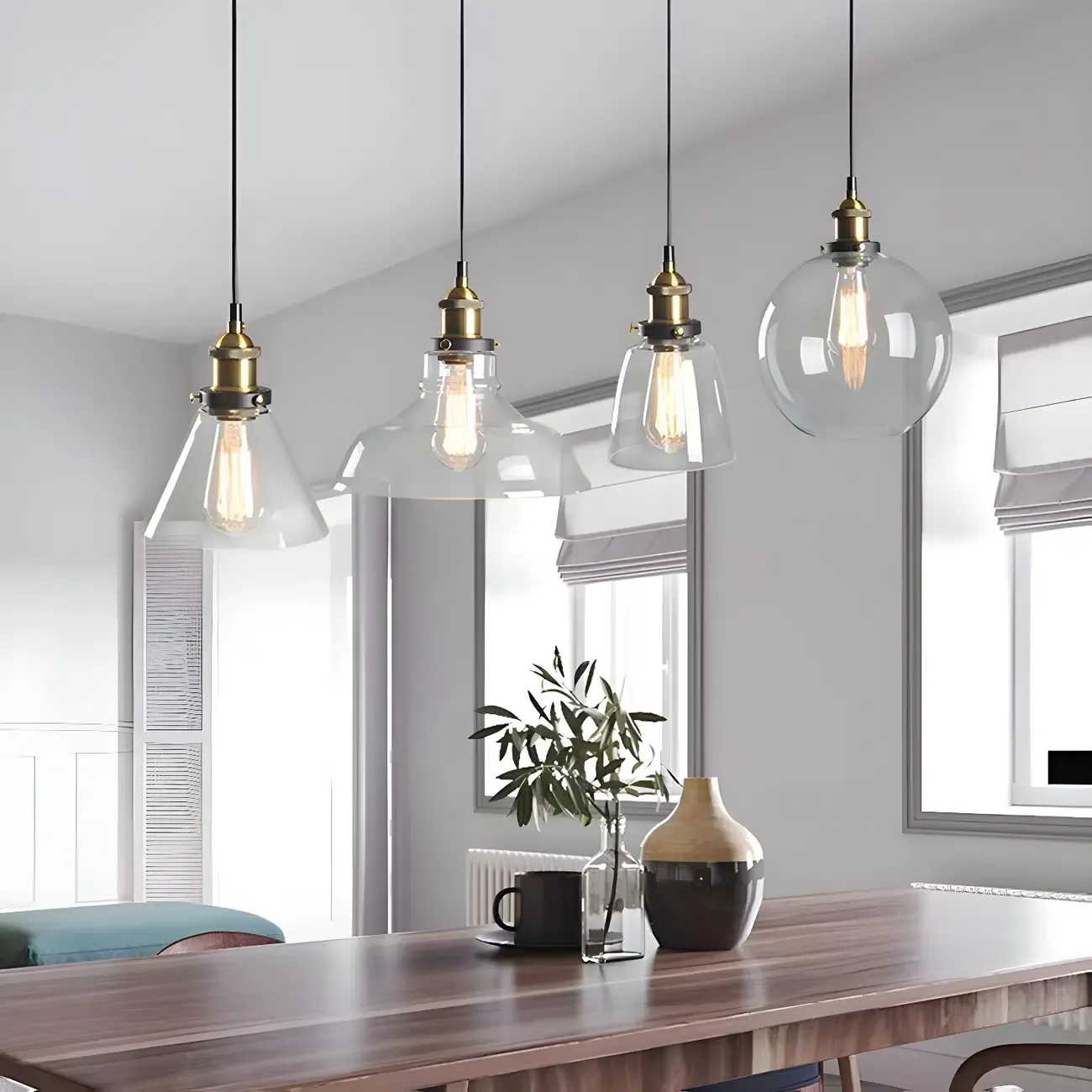Industrial Geometric Clear Glass Lampshade Kitchen 1-light Pendant Light