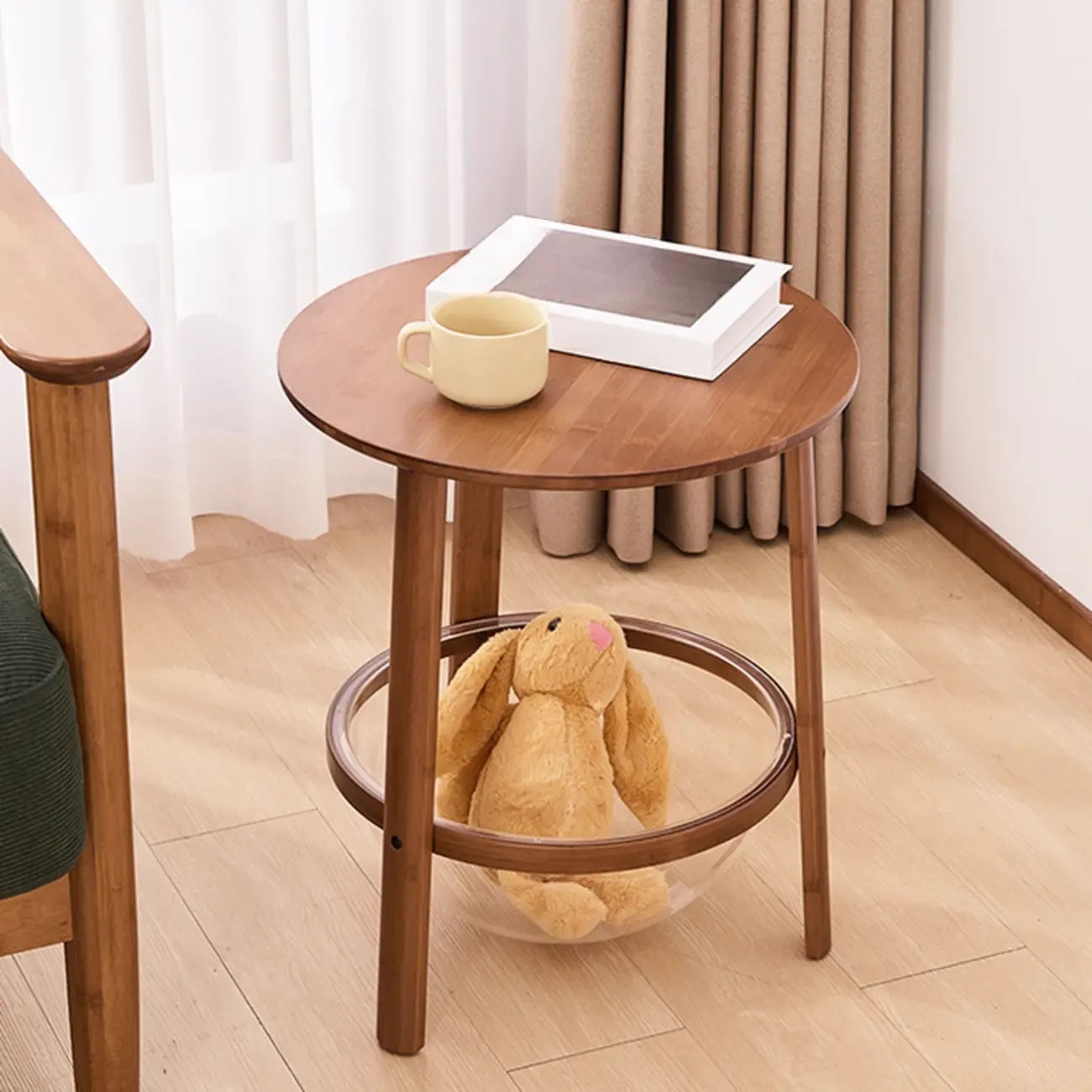 Walnut Round Wood Tripod Base Storage Ring End Table