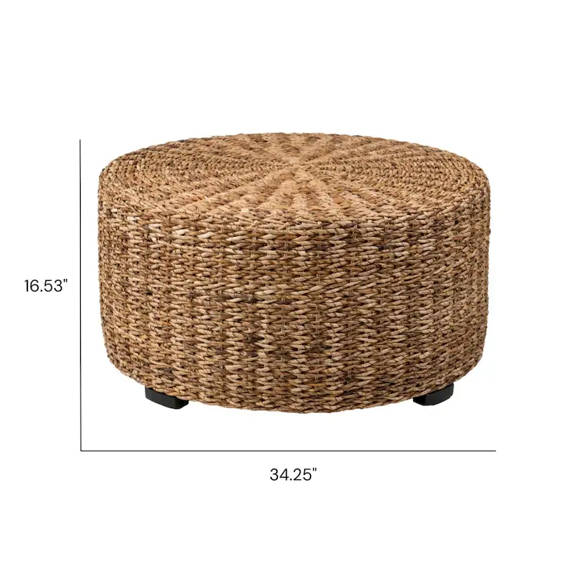 Hand-Woven Natural Abaca Wood Round Coffee Table Ottoman by East at Main