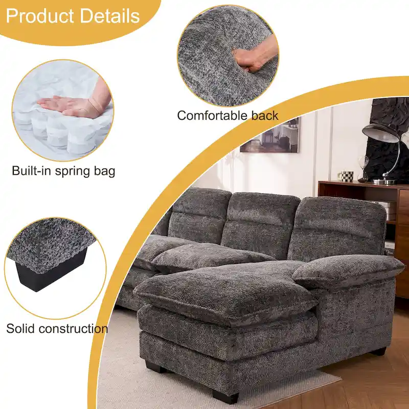 U-shaped profile sofa, including two single seats and two chaise, modular sofa, Chenille sofa