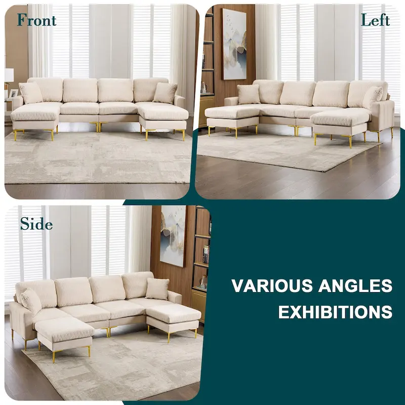 Velvet U-shaped modular detachable sectional sofa