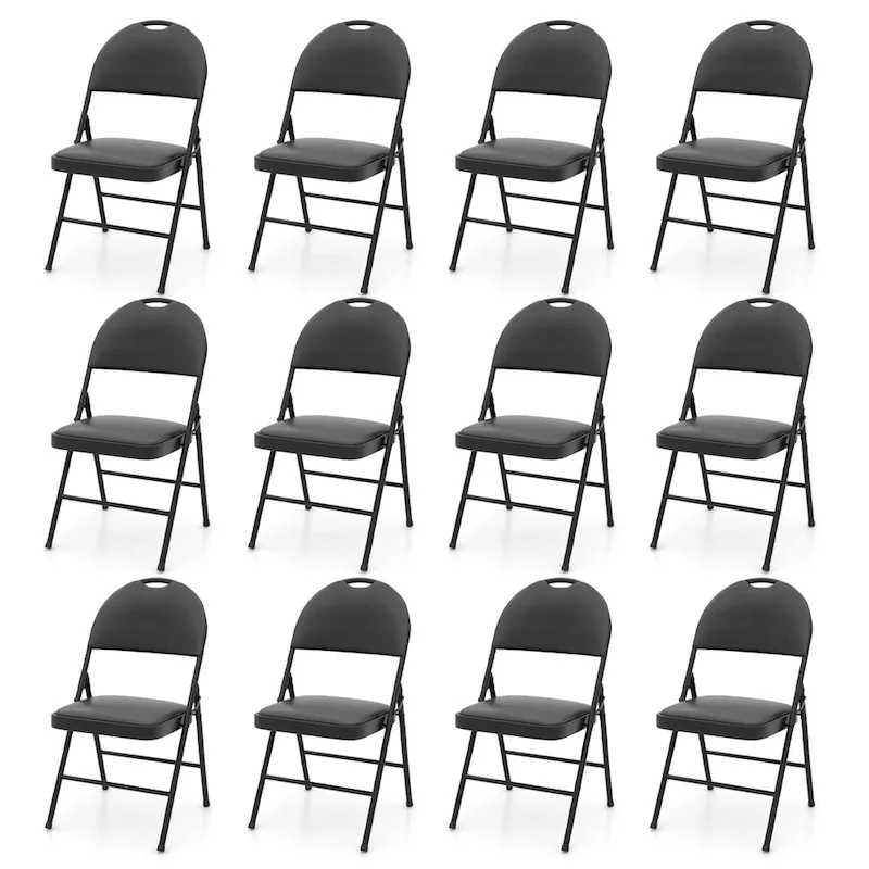 Black Folding Padded Chairs - Metal Frame Set